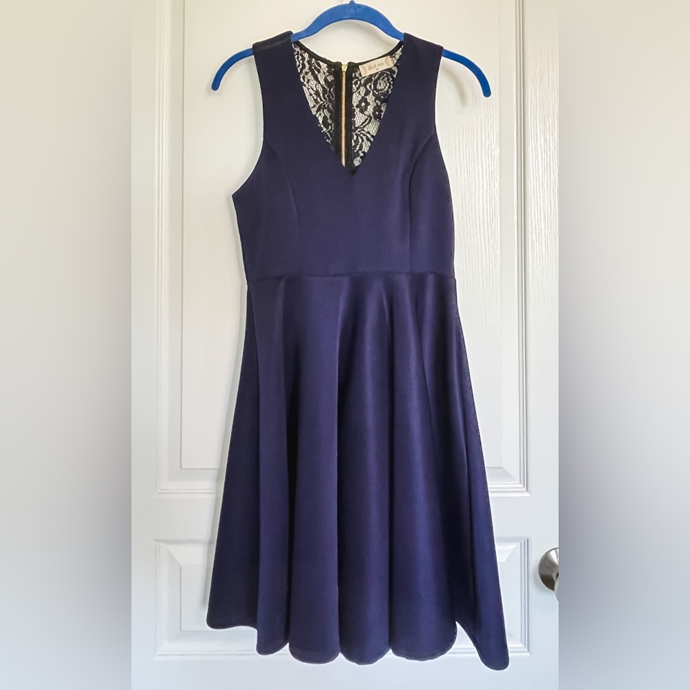 Alter’d State v neck, midnight blue dress, black lace back with zipper